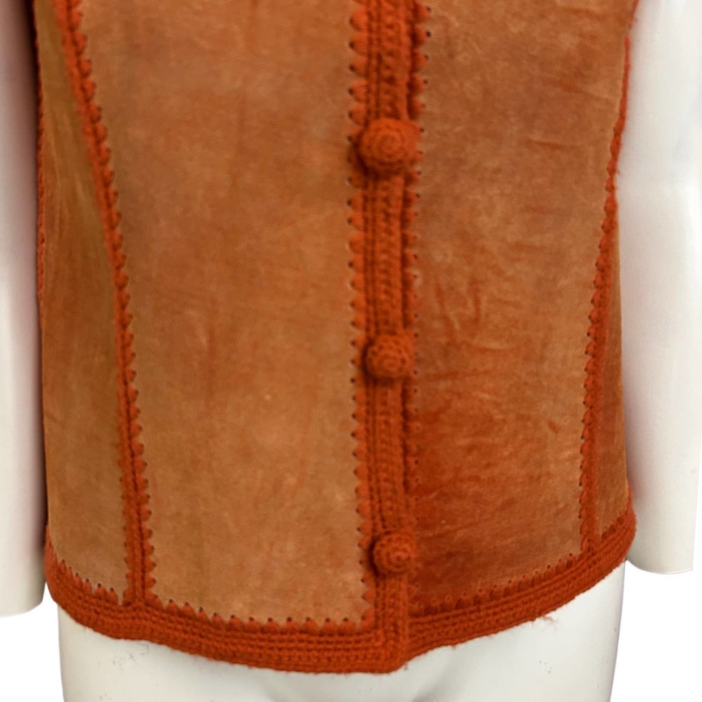 1970s Rust Orange Suede Patchwork Ribbed Knit Swe… - image 4